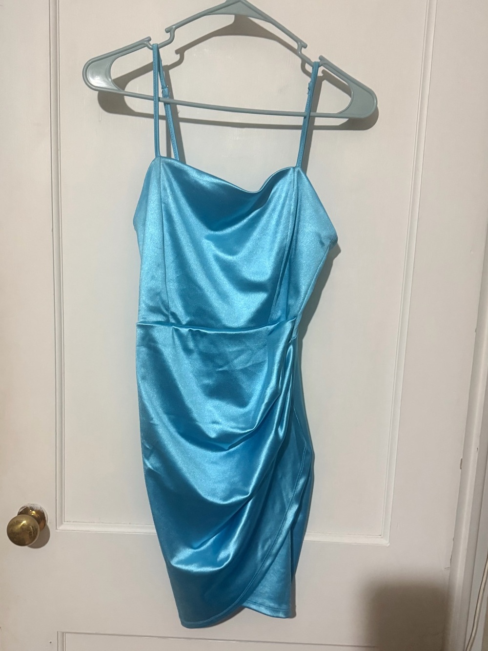 Windsor Aqua Blue Satin Cowl Mini Dress